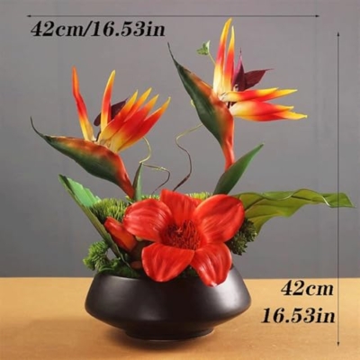 Silky Flower Store Artificial Bird of Paradise Flowers in Pot, Faux Real Touch Red Decor, 42cm 5 5 Product: Artificial Bird of Paradise Flowers in Pot Modern Real Touch Flower Arrangement Faux Plants for Home Decor Indoor Table Centerpiece (Red)