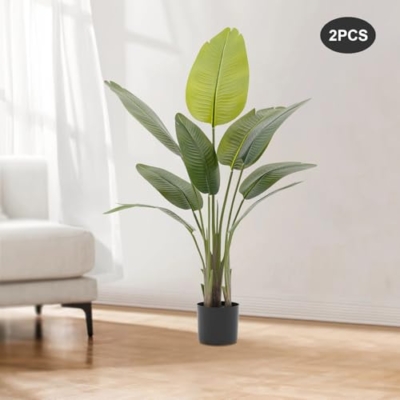 Product: 2Pcs Artificial Bird of Paradise Palm Tree, 47.3 Inch Artificial Outdoor Trees No Maintenance Silk Fabric Faux Indoor Flower with Red Flowers & Green Leaves for Home Indoor Outdoor Office - White