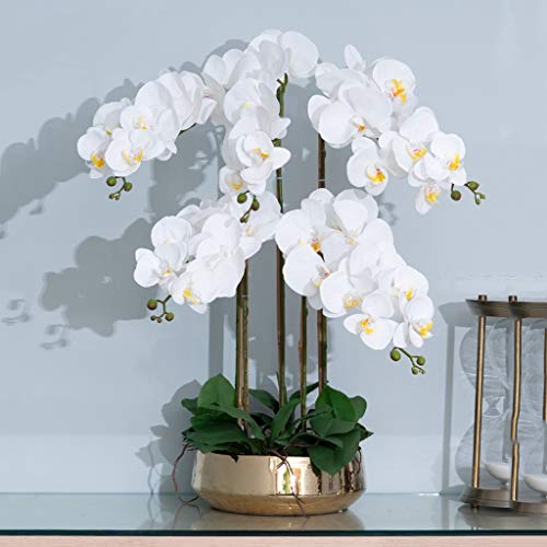 Product: JZZJSBX Artificial Orchid Flowers with Vase Set, 5 Heads White Phalaenopsis Artificial Faked Flowers Plant Orchid for Home Decor, 26.8" H Table Centerpiece Office Wedding Party Decoration