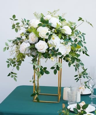 Silky Flower Store White Green Hanging Flower Vine Wedding Centerpiece, Artificial Floral Arrangement Bouquet, 19inch 14 14 Product: Angela flower 2pcs 19inch White & Green Hanging Plants Vine Wedding Table Centerpieces Decorations, Floral Arrangement Bouquet for Reception Aisle Ceremony Party Flowers Balls (Without Stand)