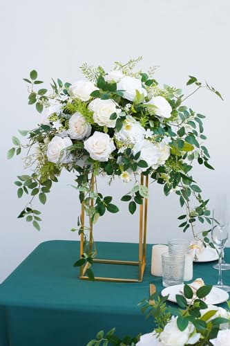 Silky Flower Store White Green Hanging Flower Vine Wedding Centerpiece, Artificial Floral Arrangement Bouquet, 19inch 5 5 Product: Angela flower 2pcs 19inch White & Green Hanging Plants Vine Wedding Table Centerpieces Decorations, Floral Arrangement Bouquet for Reception Aisle Ceremony Party Flowers Balls (Without Stand)