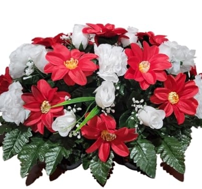 Product: Jucgghk Vivid and Realistic Floral Art Red and White Cemetery Saddle,Christmas Cemetery Saddle,Cemetery Arrangement for Headstone