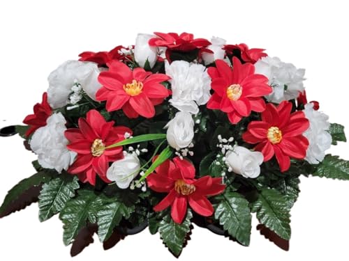 Product: Jucgghk Vivid and Realistic Floral Art Red and White Cemetery Saddle,Christmas Cemetery Saddle,Cemetery Arrangement for Headstone