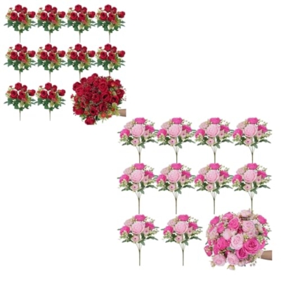 Product: MHMJON 20 Bunches Fake Red Roses 10 Bundles Peonies Artificial Flowers, Pink Silk Peony Flower Bulk Bridesmaid Bouquet for Indoor Home Decor Bedroom Kitchen Office Wedding Party Table Centerpieces