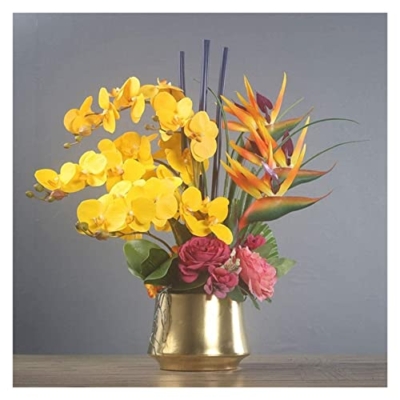 Product: CAIMIAO Artificial Flowers with Ceramic Vase,Artificial Orchid Bird of Paradise Artificial Flower Arrangement for Home Decoration Artificial Flowers