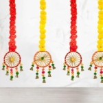 Product: MANTRAMART Artificial Marigold Flower Garlands with Pom Pom & Bell – Pack of 4 – Hanging Decoration for Home, Diwali, Festival, Wedding, Housewarming & Pooja Decor