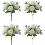 Product: huiyonglan 4 Bunches Peony Artificial Flowers, Artificial Peony Silk Flowers, Fake Flower, White Flower Silk Peonies Bouquets for Wedding Party Table Centerpieces Floral Arrangement Home Decor