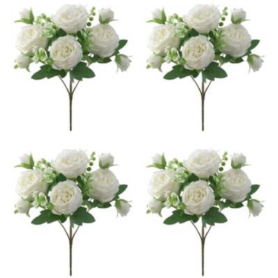 Product: huiyonglan 4 Bunches Peony Artificial Flowers, Artificial Peony Silk Flowers, Fake Flower, White Flower Silk Peonies Bouquets for Wedding Party Table Centerpieces Floral Arrangement Home Decor