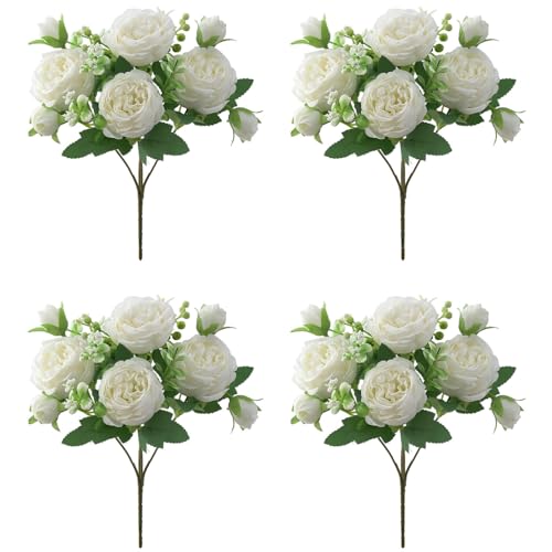 Product: huiyonglan 4 Bunches Peony Artificial Flowers, Artificial Peony Silk Flowers, Fake Flower, White Flower Silk Peonies Bouquets for Wedding Party Table Centerpieces Floral Arrangement Home Decor