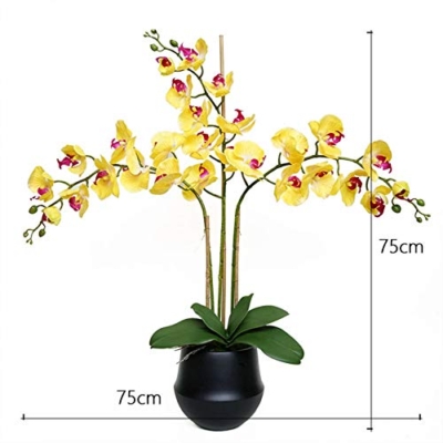Product: Faux Yellow Orchid Flower, Artificial Phalaenopsis in Vase, Elegant Romantic Flower for Decorating Home, Office, Dinning Room, Bedroom Or Hotel Table Centerpiece Office Wedding Party Decoration