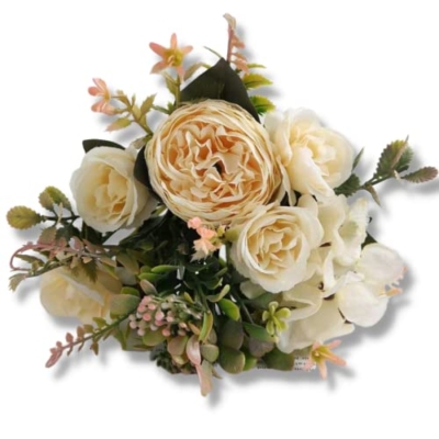 Product: The Baked Studio – Silk Artificial Flower Bouquet (Peony Rose Hydrangea Foliage) – Realistic Fake Plant for Cake Decoration, Home Décor, Weddings, DIY and Crafts (Cream)