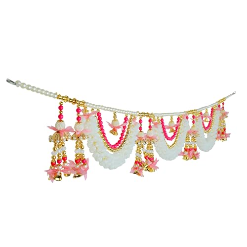 Product: Artificial Toran Door Hanging Set with Mogra Flowers with Moti Garlands Toran Bandanwar for Wedding Entrance for Indian Traditional Festival Home Decorations (Size:- 42" X 6'')(Pink & White)