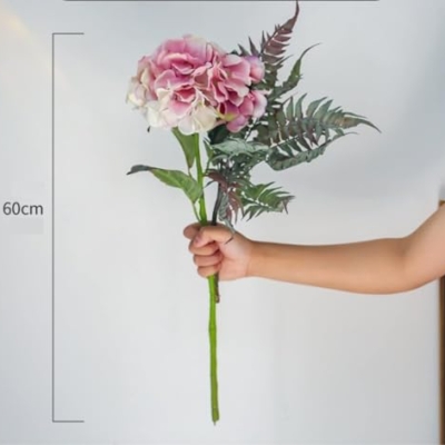 Product: Artificial Hydrangea and Fern Flowers with Ceramic Vase – 60cm Silk Fake Flower Bouquet for Home Office Décor