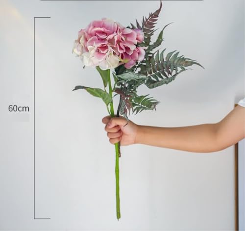 Product: Artificial Hydrangea and Fern Flowers with Ceramic Vase – 60cm Silk Fake Flower Bouquet for Home Office Décor