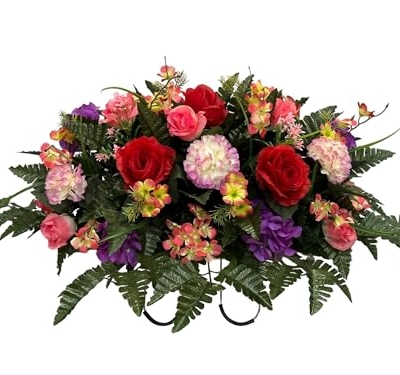 Product: Jucgghk Vivid and Realistic Floral Art Handmade Easter Flower Cemetery Saddle ,Spring Cemetery Flowers,Cemetery Decoration ,Grave Site Flower for Headstone Flower