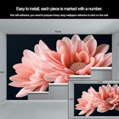 Product: Pink Floral Large Mural - 110" x 79" Mural, Pink Dahlia Wall Murals for Living Room Bedroom, Modern Flower Art Wallpaper, Dahlia Murals (Not Peel and Stick)