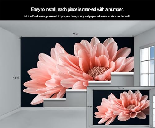Product: Pink Floral Large Mural - 110" x 79" Mural, Pink Dahlia Wall Murals for Living Room Bedroom, Modern Flower Art Wallpaper, Dahlia Murals (Not Peel and Stick)