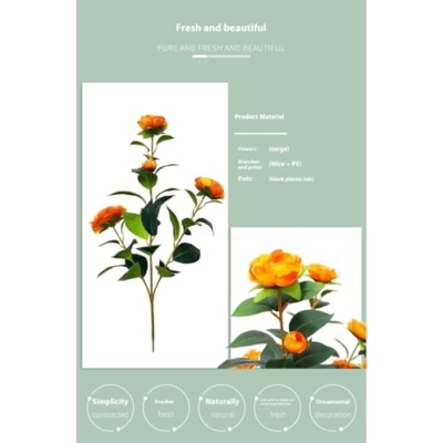 Product: Enhance Your Space with Lifelike Artificial Camellia Tree Set (2-Pack) – Vibrant Orange Blooms, Greenery in Pot for Indoor/Outdoor Decor, Modern Office & Home Accents