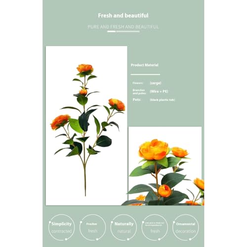 Product: Enhance Your Space with Lifelike Artificial Camellia Tree Set (2-Pack) – Vibrant Orange Blooms, Greenery in Pot for Indoor/Outdoor Decor, Modern Office & Home Accents