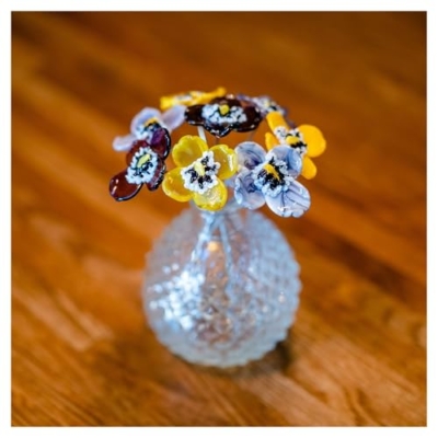 Product: Purple Pansy Glass Flower Bouquet,Purple Yellow Artificial Flower for Home Decoration Garland for Table Centerpiece Holiday Party Weddi
