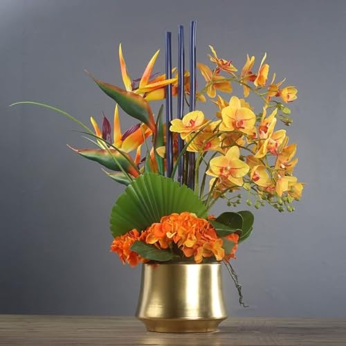 Silky Flower Store Artificial Orchid Flower Arrangement, Real Touch Latex Geel Flowers, Gold Ceramic Vase, 55cm 4 4 Product: Artificial Orchid Flower Arrangement with Vase – Real Touch Latex Geel Flowers in Gold Ceramic Pot, 55cm