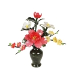 Product: Artificial Jade Bonsai Tree with Peony Flowers, Faux Potted Plant in Jade Vase, Chinese Style Home Office Décor, 26x11x25 cm