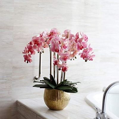 Product: Artificial Orchid with Vase, 5 Heads Pink Phalaenopsis, Faked Silk Flowers Plant, Artificial Flower for Home Decor Table Centerpiece Office Wedding Party Decoration
