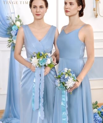 Product: TINGE TIME 7 Inch Artificial Flowers Wedding Bouquets for Bridesmaid, Set of 4, Provence Blue Bride Tossing Bouquet for Summer Wedding Ceremony Bridal Shower Rehearsal Dinner Vintage Party