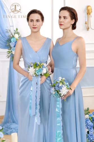 Product: TINGE TIME 7 Inch Artificial Flowers Wedding Bouquets for Bridesmaid, Set of 4, Provence Blue Bride Tossing Bouquet for Summer Wedding Ceremony Bridal Shower Rehearsal Dinner Vintage Party