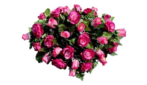 Product: Jucgghk Vivid and Realistic Floral Art 30" Hot Pink Roses Cemetery Saddle, Elegant Memorial Day Saddle for Headstone