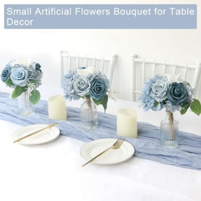 Product: Dusty Blue Bride Bouquet & Bridesmaid Bouquets Set of 2 for Wedding Artificial Roses Flowers Wedding Flowers Bouquets for Bride Bridesmaids Marriage Proposal Party Church Decoration