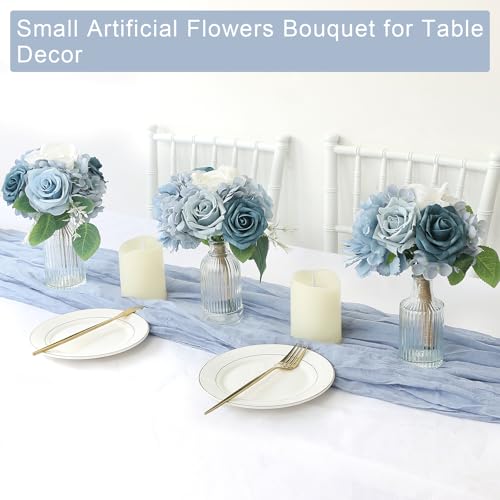 Product: Dusty Blue Bride Bouquet & Bridesmaid Bouquets Set of 2 for Wedding Artificial Roses Flowers Wedding Flowers Bouquets for Bride Bridesmaids Marriage Proposal Party Church Decoration