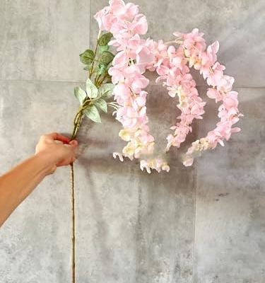 Product: 5 Stems 32”Pink Ombré Wisteria Bunch,Artificial Long Stems Plants for Table Centerpieces Wedding Party Home Decoration Indoor(NO VASE)