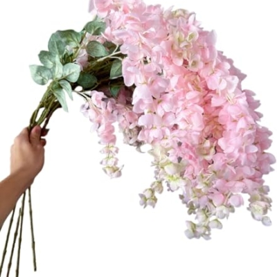 Product: 5 Stems 32”Pink Ombré Wisteria Bunch,Artificial Long Stems Plants for Table Centerpieces Wedding Party Home Decoration Indoor(NO VASE) for Wedding/Home Decoration