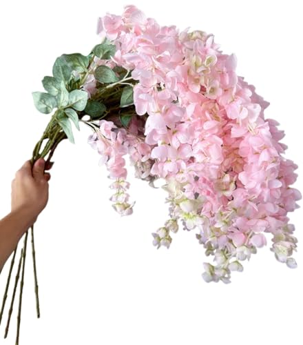 Product: 5 Stems 32”Pink Ombré Wisteria Bunch,Artificial Long Stems Plants for Table Centerpieces Wedding Party Home Decoration Indoor(NO VASE) for Wedding/Home Decoration