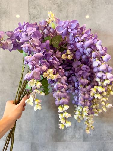 Product: 5 Stems 32”Purple Ombré Wisteria Bunch,Artificial Long Stems Plants for Table Centerpieces Wedding Party Home Decoration Indoor(NO VASE)
