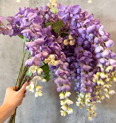 Product: 5 Stems 32”Purple Ombré Wisteria Bunch,Artificial Long Stems Plants for Table Centerpieces Wedding Party Home Decoration Indoor(NO VASE) for Wedding/Home Decoration