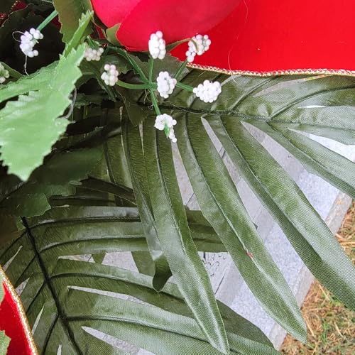Product: Red Headstone Saddle, White Rosebuds Headstone Saddle for Funeral or Christmas Memorial Decoration Garland for Table Centerpiece Holiday Party Weddi
