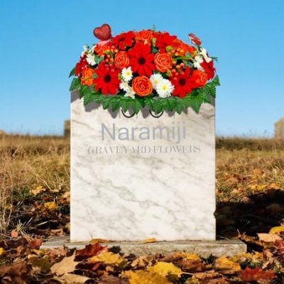Product: Naramiji Artificial Cemetery Flowers for Grave Vase - Headstone Flower Saddle - Sympathy Flower of Vibrant Rose Sunflower Daisy Berry, Colorfast and Easy Fit