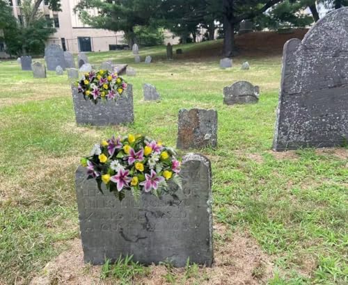 Product: Jucgghk Vivid and Realistic Floral Art Artificial Cemetery Flowers Saddle,Cemetery Grave Decoration Headstone Flower for Outdoor Grave Decorations (Purple White)