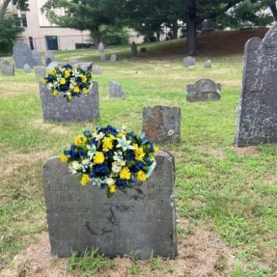 Product: Jucgghk Vivid and Realistic Floral Art 30" Artificial Cemetery Flowers,Realistic Vibrant Flowers, Outdoor Grave Decorations for Headstone(Yellow,Blue)