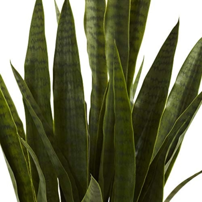 Silky Flower Store Artificial Sansevieria Plant, Nearly Natural Green 4855 Black Planter, Faux Indoor Decor 35in. 17 17 Product: Nearly Natural, Green 4855 35in. Sansevieria with Black Planter