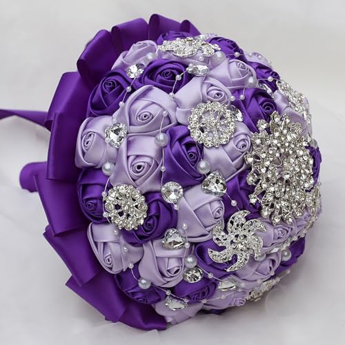 Silky Flower Store Artificial Wedding Bridal Bouquet Silk Rose Purple Lavender, Handmade Faux Flower Bunch, 19cm 3 3 Product: CarpeCoras Wedding Bridal Bouquet Silk Rose Handmade Artificial Flower Bunch Bouquets for Bride Bridesmaid Holding Toss Round Sparkling Rhinestone Purple & Lavender 7.5inch