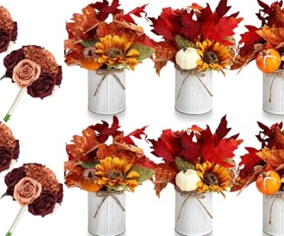 Product: DIYDOFUN Set of 4 Wedding Bridesmaid Bouquets & 6pcs Artificial Fall Flower Table Centerpieces