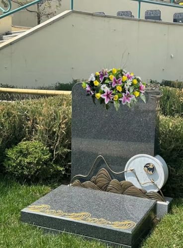 Product: Jucgghk Vivid and Realistic Floral Art Artificial Cemetery Flowers Saddle,Cemetery Grave Decoration Headstone Flower for Outdoor Grave Decorations (Purple White)