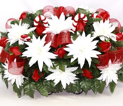 Product: Hshan Christmas Mixture Cemetery Flower Arrangement, Handcrafted Silk Artificial Flowers for Cemetery Arrangement, Memorial Flowers Outdoor Memorial Decorations Gravesite Flower