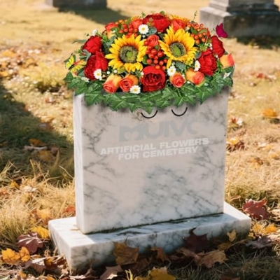 Product: MUVIC Artificial Cemetery Flowers for Outdoor Grave Decorations - Sympathy Headstone Flower Saddle - Realistic Sunflower Rose
