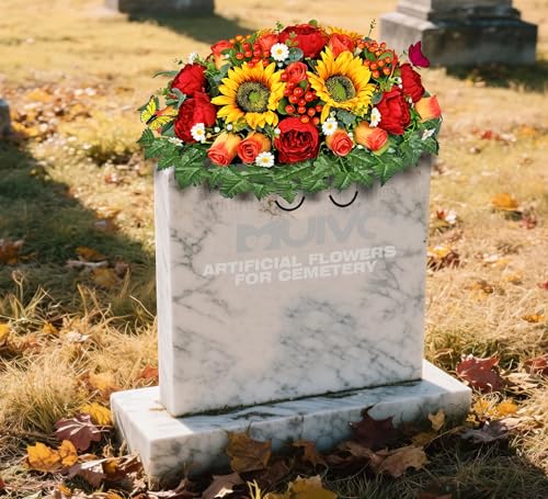 Product: MUVIC Artificial Cemetery Flowers for Outdoor Grave Decorations - Sympathy Headstone Flower Saddle - Realistic Sunflower Rose