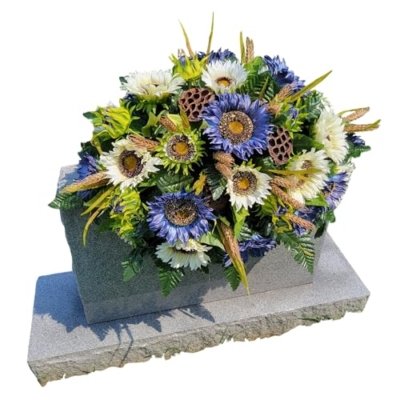 Product: Blue Large Headstone Saddle, Cream Sunflowers Grave Flowers for Memorial Decoration Garland for Table Centerpiece Holiday Party Weddi
