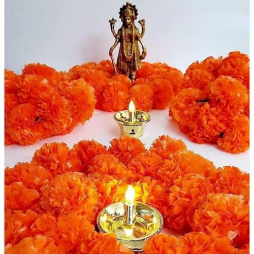 Product: MANTRAMART Artificial Marigold Flower Garlands – Pack of 10 (5 Orange & 5 Yellow) – Reusable Decorative Strings for Home, Festival, Event & Party Decor – 4.5 ft Each